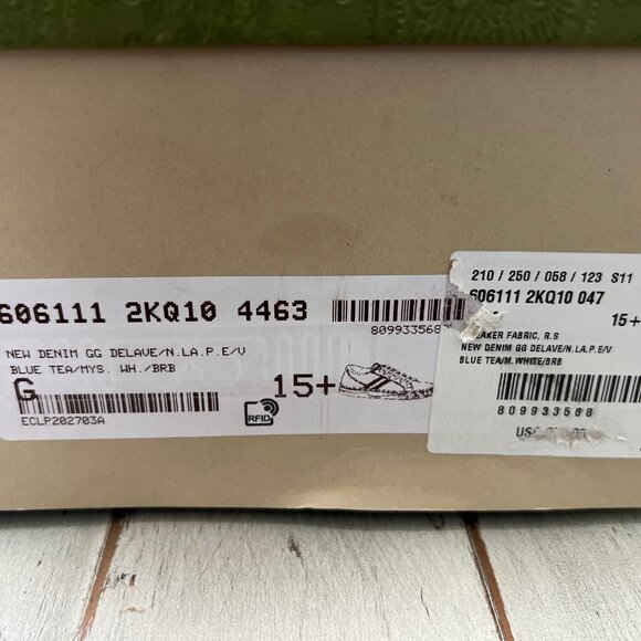 NEW GUCCI GG DENIM TRAINER SHOE BLUE TEA SIZE G15+ (16M) RETAIL $1,500 IN BOX - Picture 8 of 9